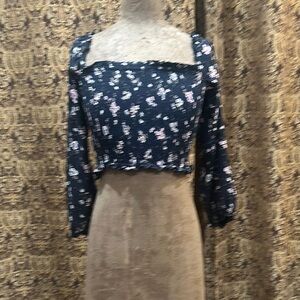 Saltwater LUXE Black and White Puff Sleeve Cropped Blouse